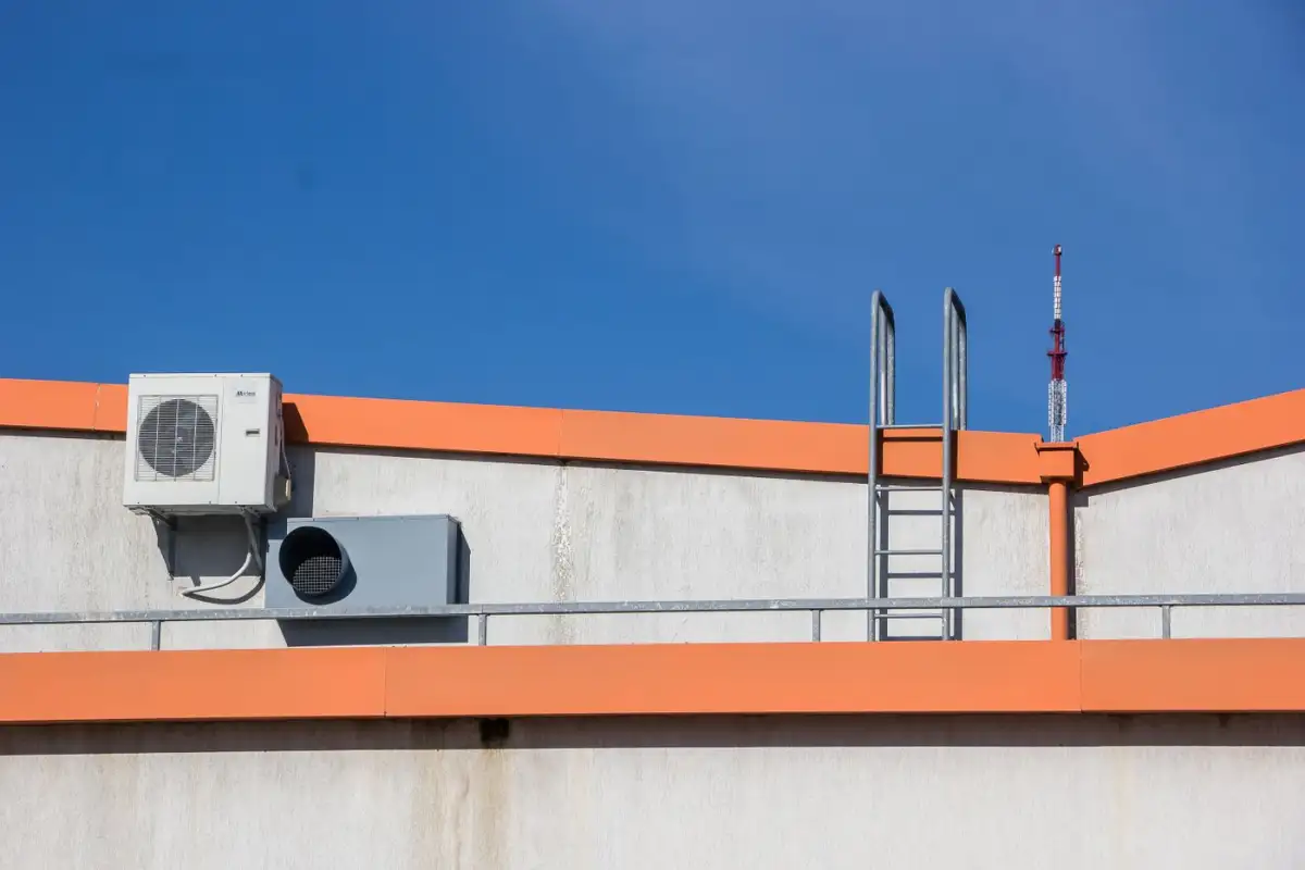 A rooftop unit against open sky