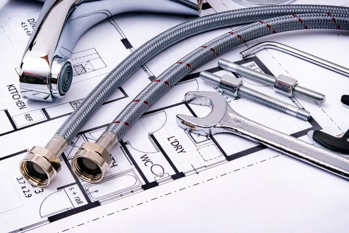Braided supply lines run to a valve