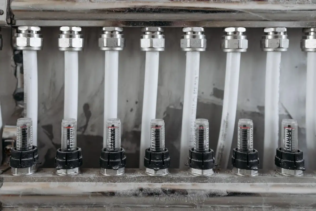 A network of pipework and valves