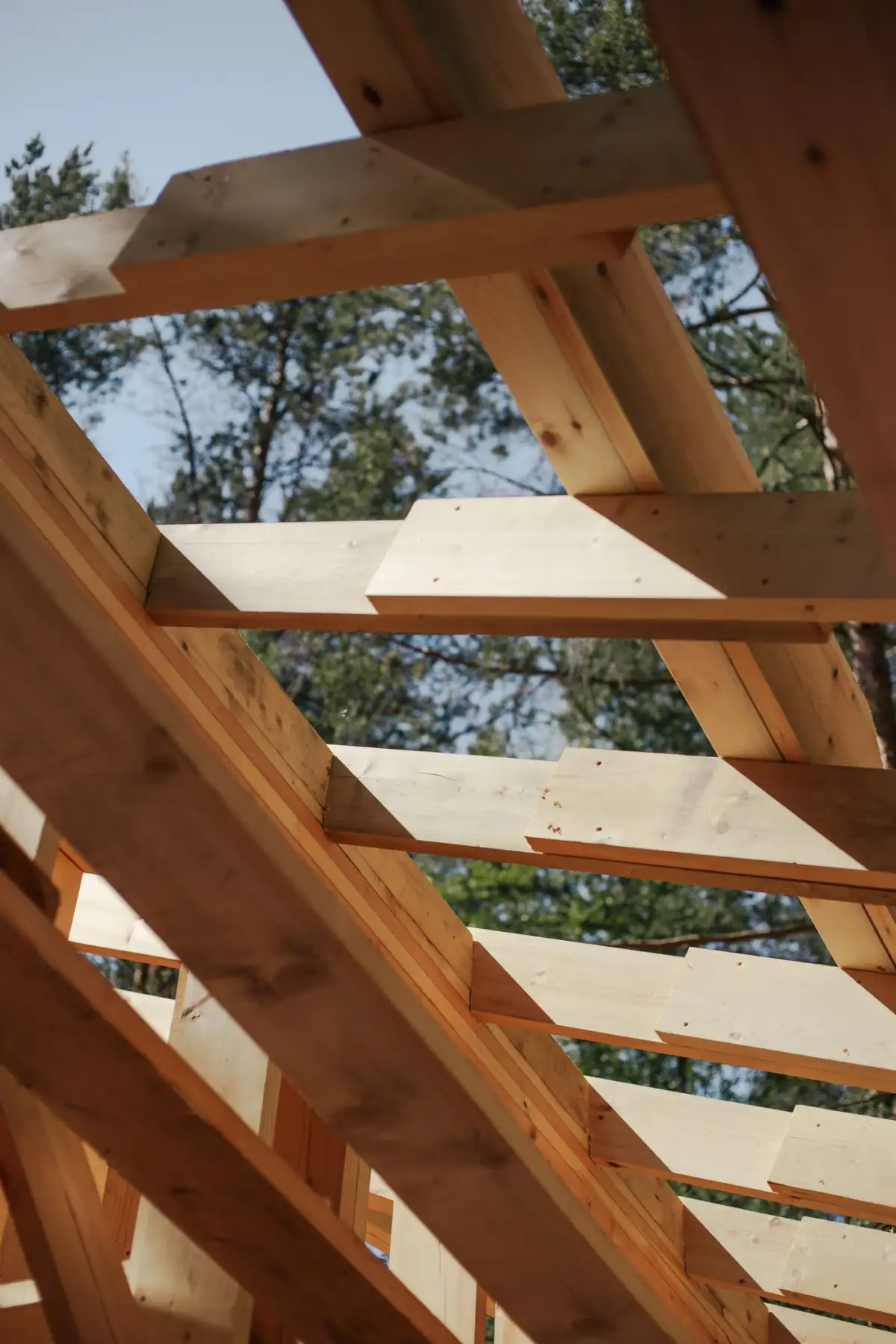 Heavy timber beams at a ridge
