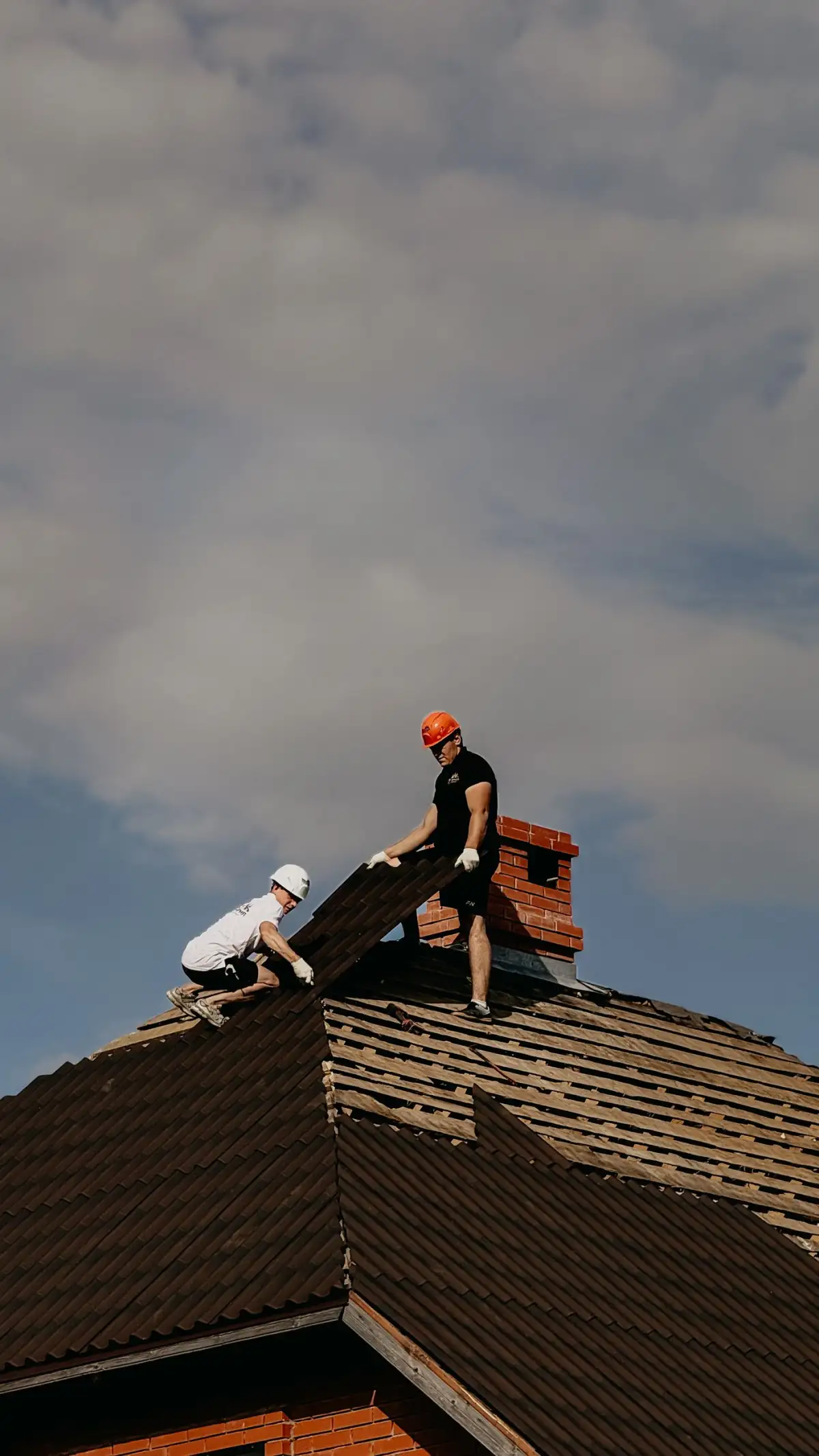 A crew working a roof line