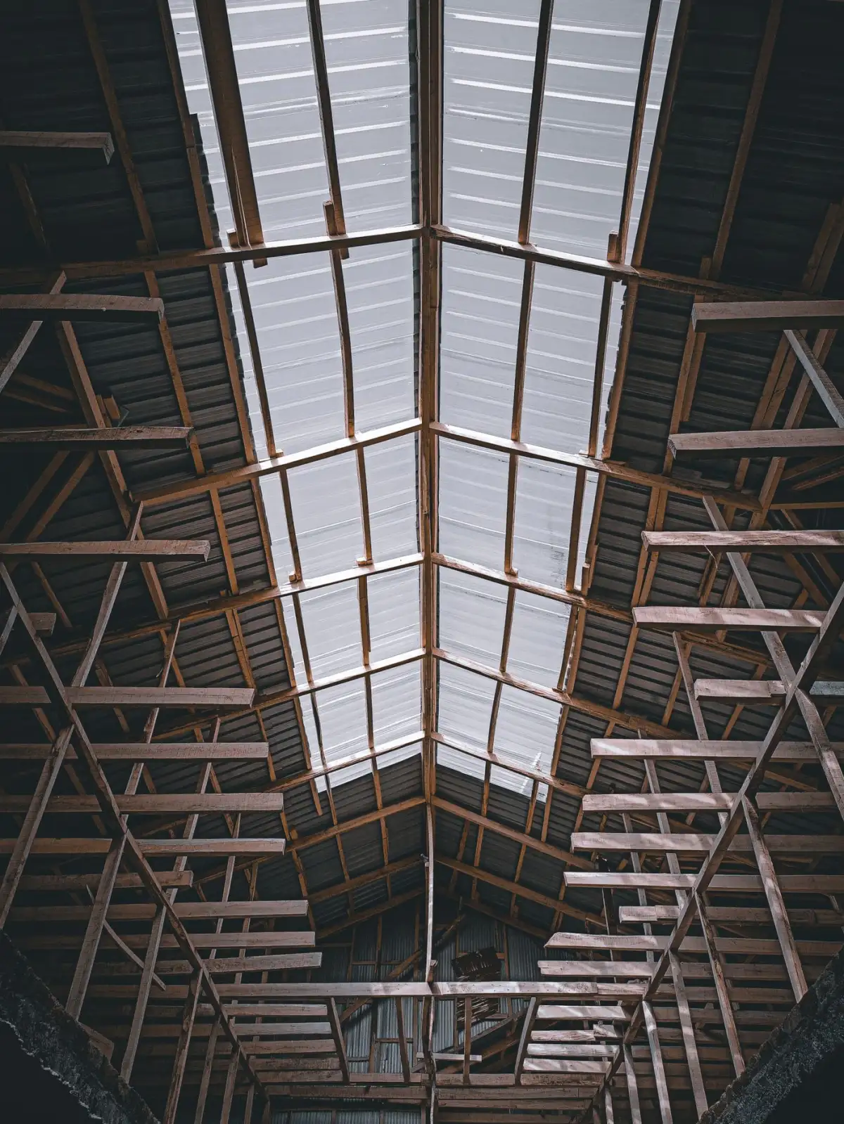 Roof framing seen from beneath