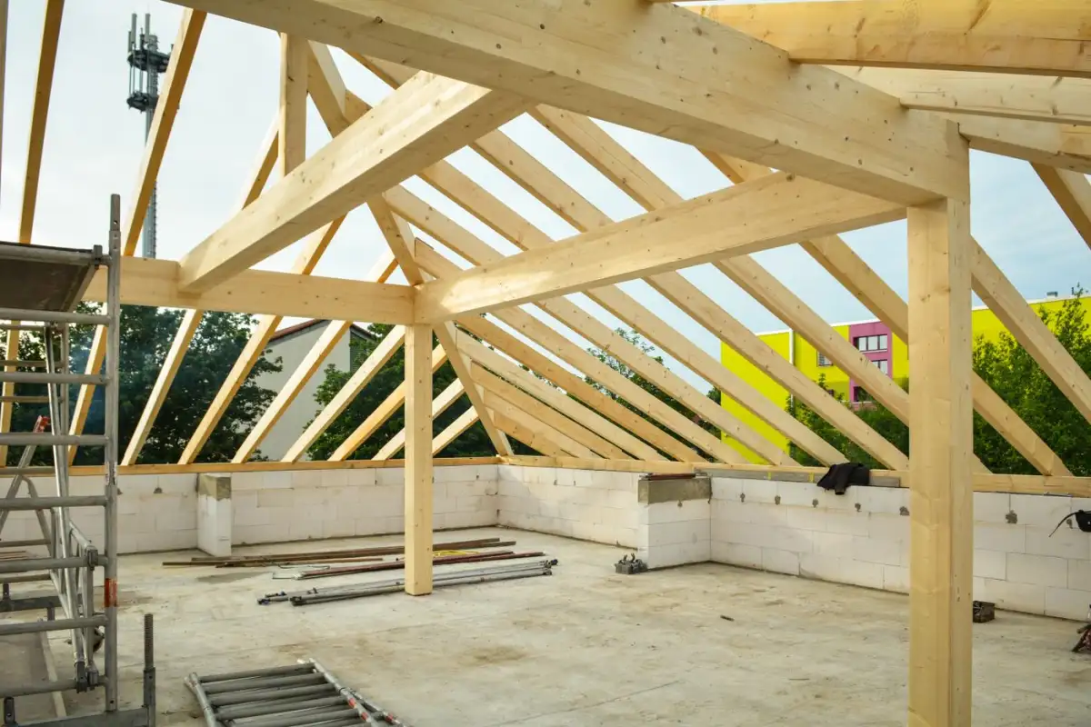 Rafters and purlins on a new roof